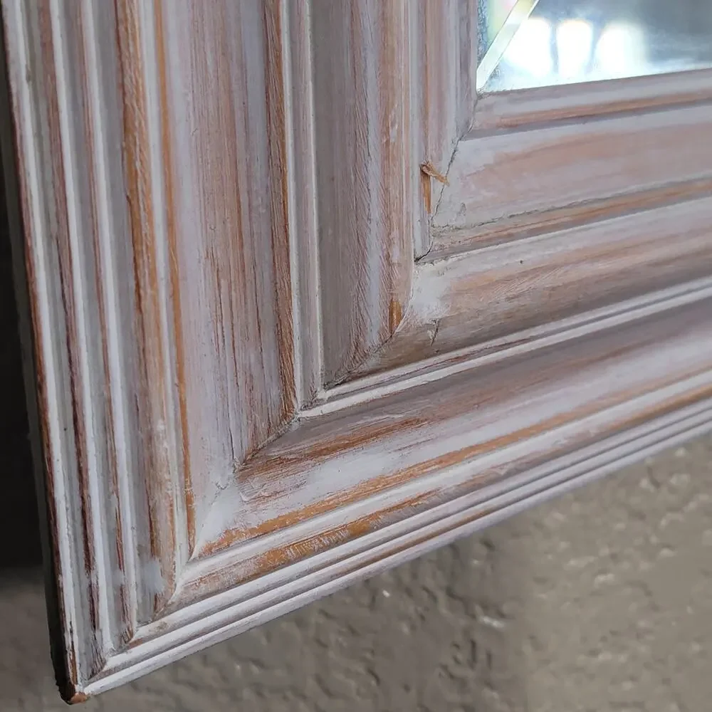 Large Pottery Barn Wall Mirror Whitewashed Mango Wood Farmhouse Coastal Decor